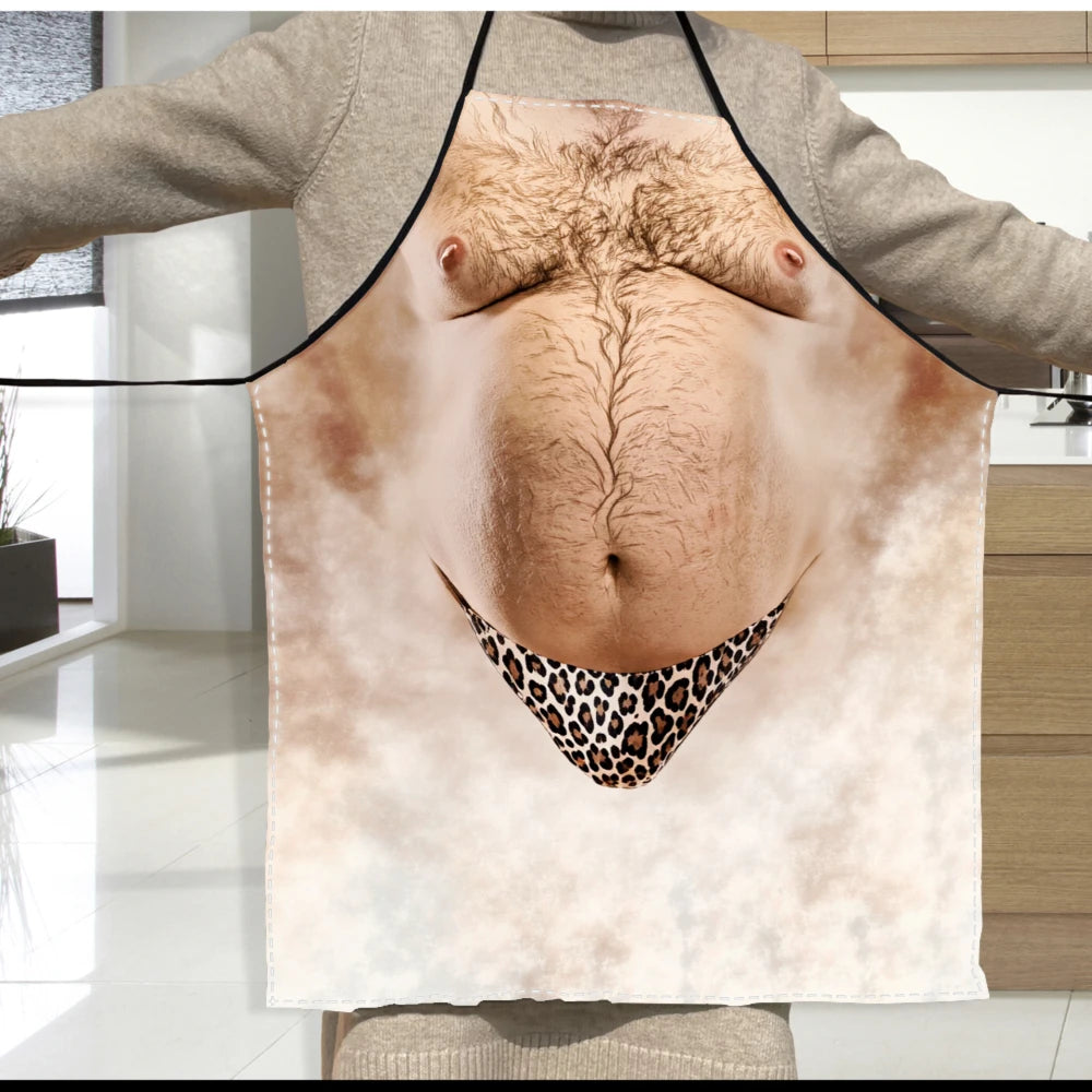 Leopard Briefs Belly apron being worn
