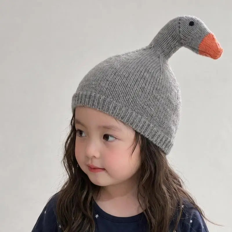 Grey duck knit beanie, side view