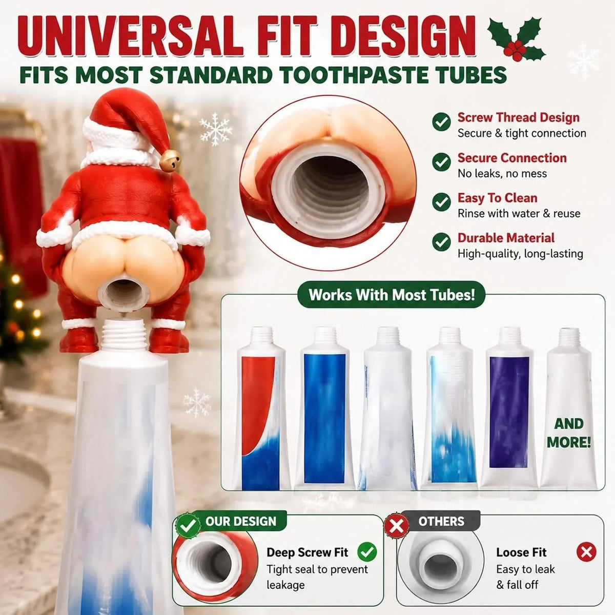 Universal screw-on fit for most standard toothpaste tubes