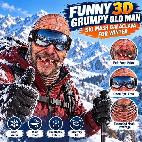 Funny 3D grumpy old man ski mask features