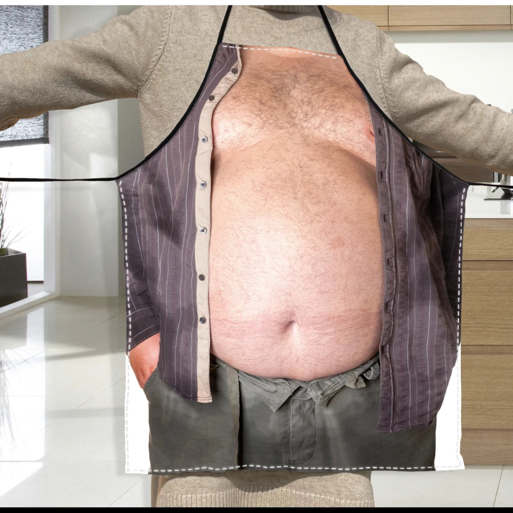 Open Shirt Belly apron being worn