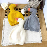 Duck beanies in yellow, grey and white