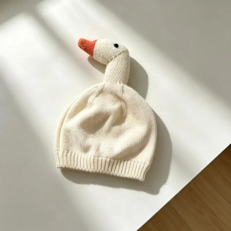 White duck knit beanie