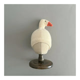 White duck knit beanie on a stand