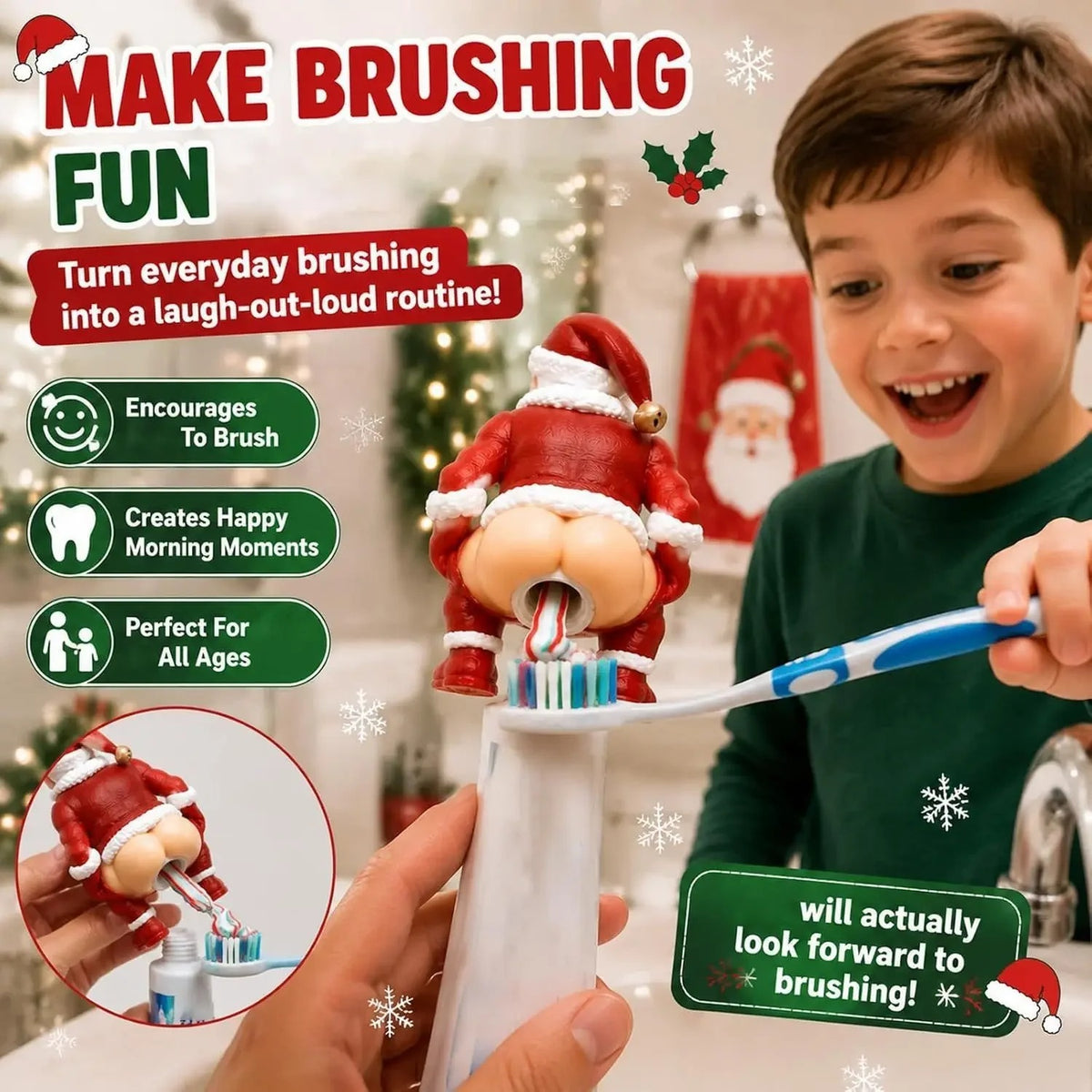 Make brushing fun with the Cheeky Santa toothpaste topper